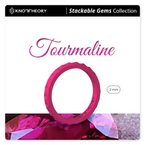 Metallic Fuchsia Tourmaline Pyramid Stackable Slim Thin Silicone Ring for Women