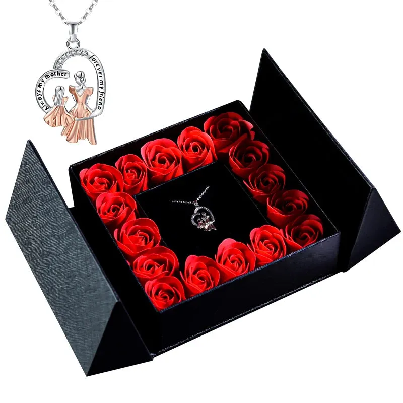Mom and Daughter Matching Jewelry Necklace /Soap Rose Jewelry Box