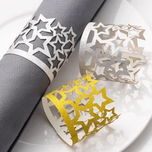 MORGIANA 50pcs Shiny Star Paper Napkin Rings Gold Disposable Napkin Rings for Wedding Party Christmas
