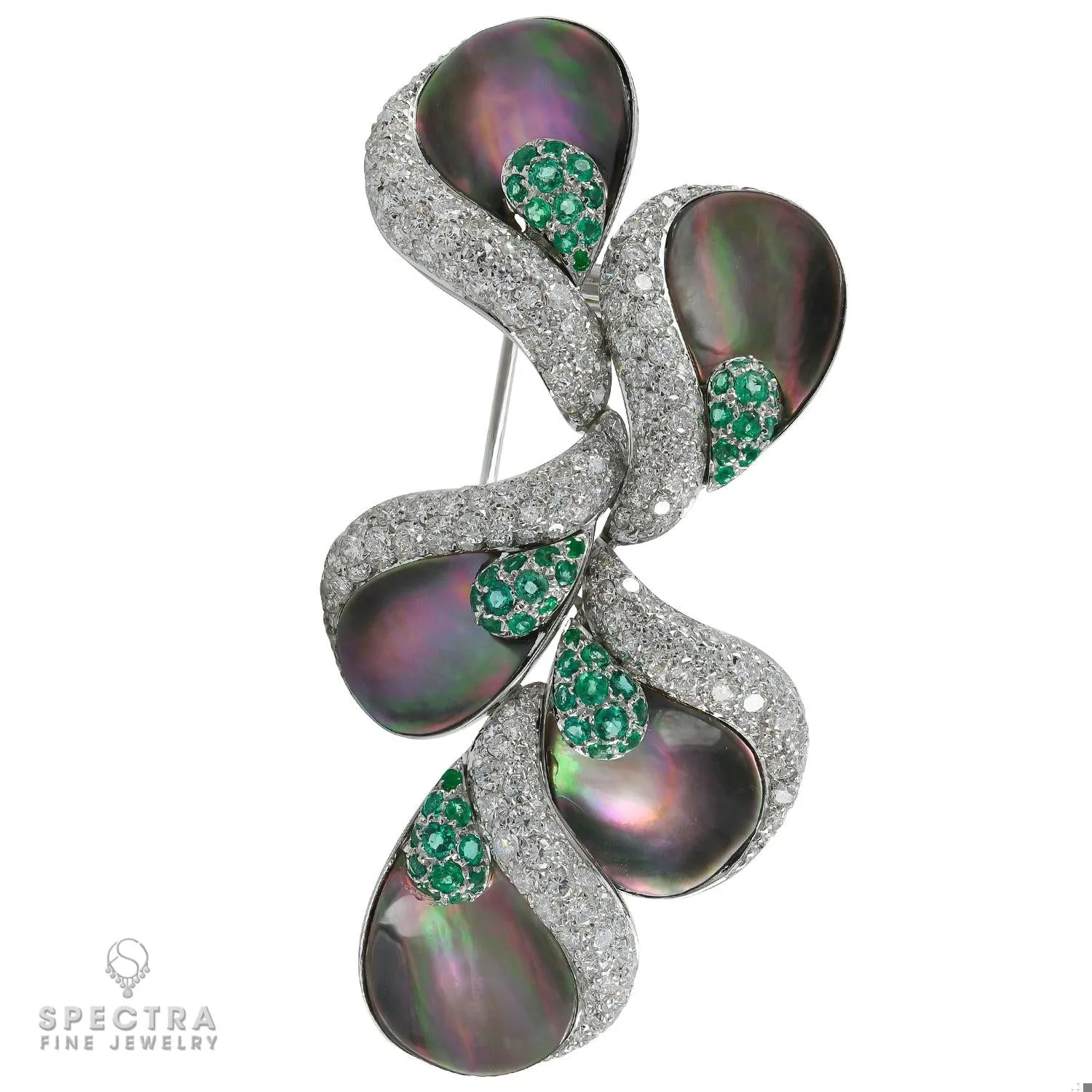Mother of Pearl double pin stems De Ambrosi Contemporary Brooch.