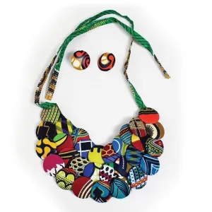 Multicolor Kenyan Printed Disc Necklace and Earrings | Kitenge Necklace and Earrings | Tribal & Ethnic | Handcrafted African Disc Jewelry