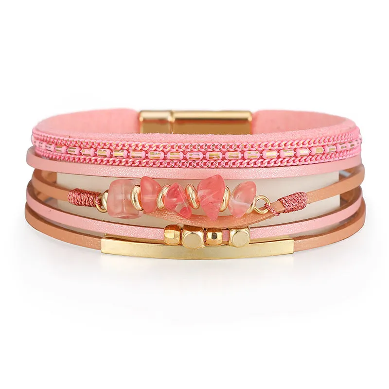 Natural Beaded Leather Clasp Bracelets