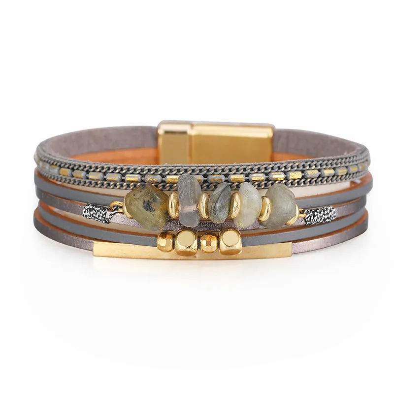 Natural Beaded Leather Clasp Bracelets