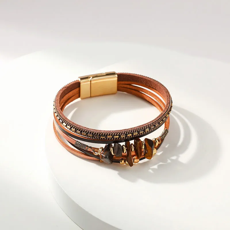 Natural Beaded Leather Clasp Bracelets