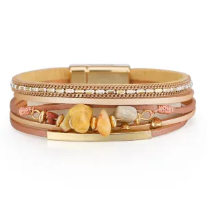 Natural Beaded Leather Clasp Bracelets