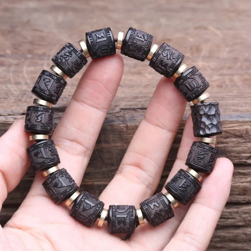 Natural Ebony Bracelet Mantra 12mm Wrist Unisex Beads