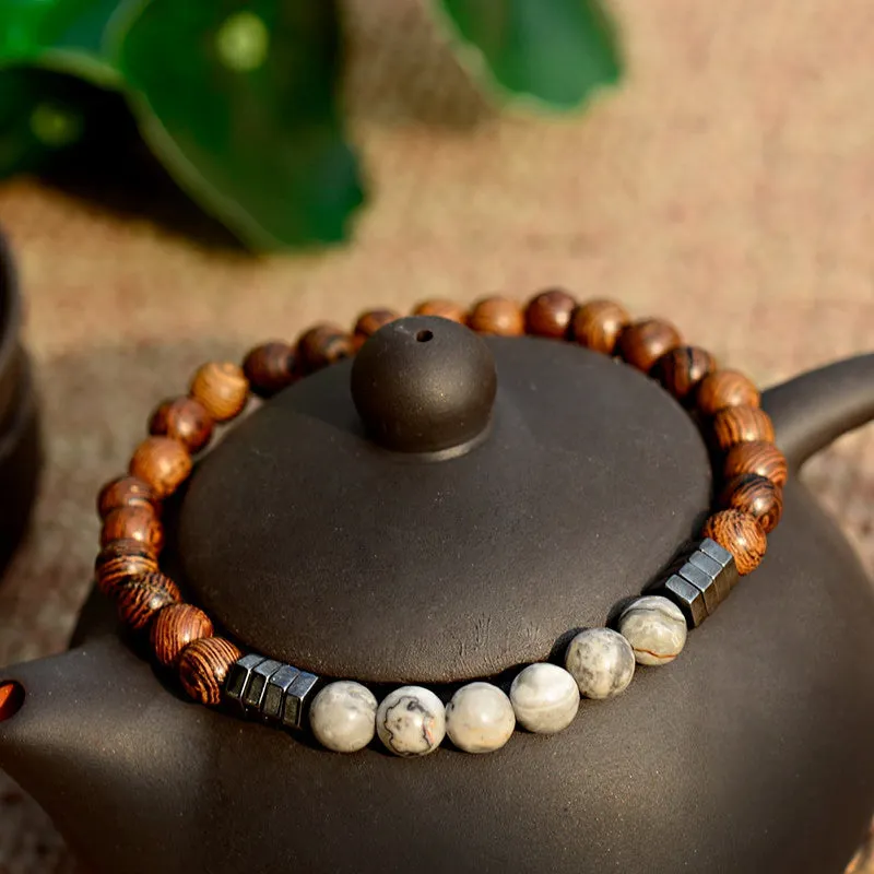Natural stone wood beads bracelet