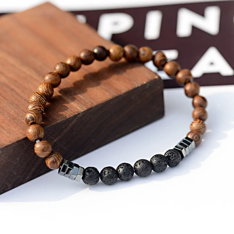 Natural stone wood beads bracelet