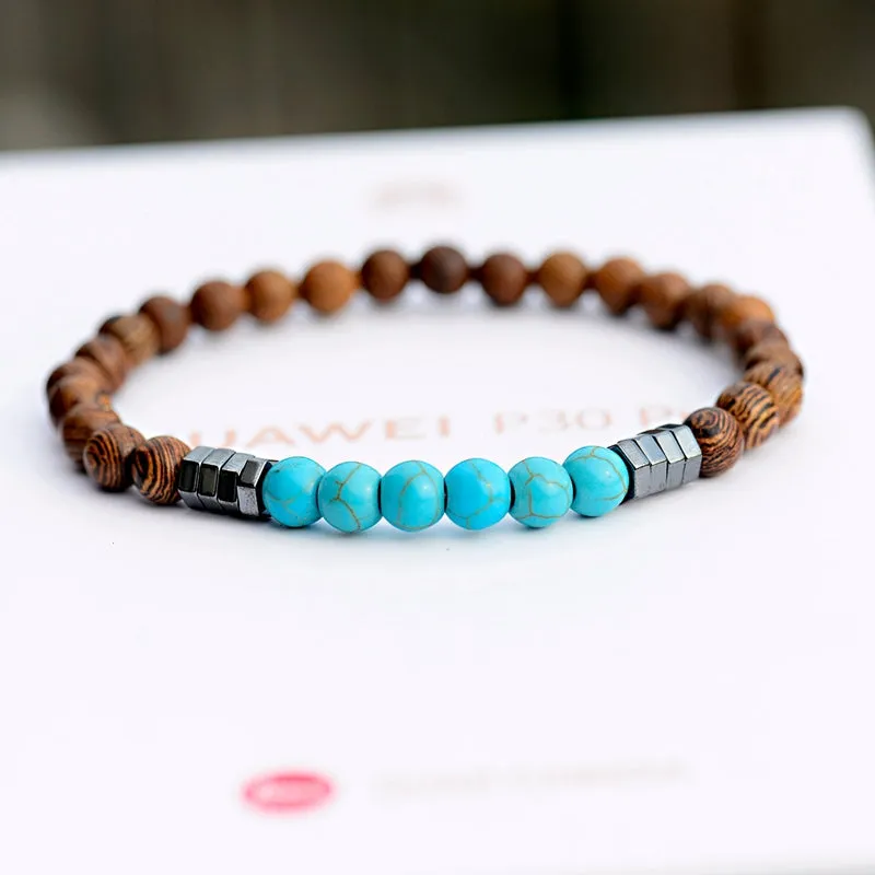 Natural stone wood beads bracelet