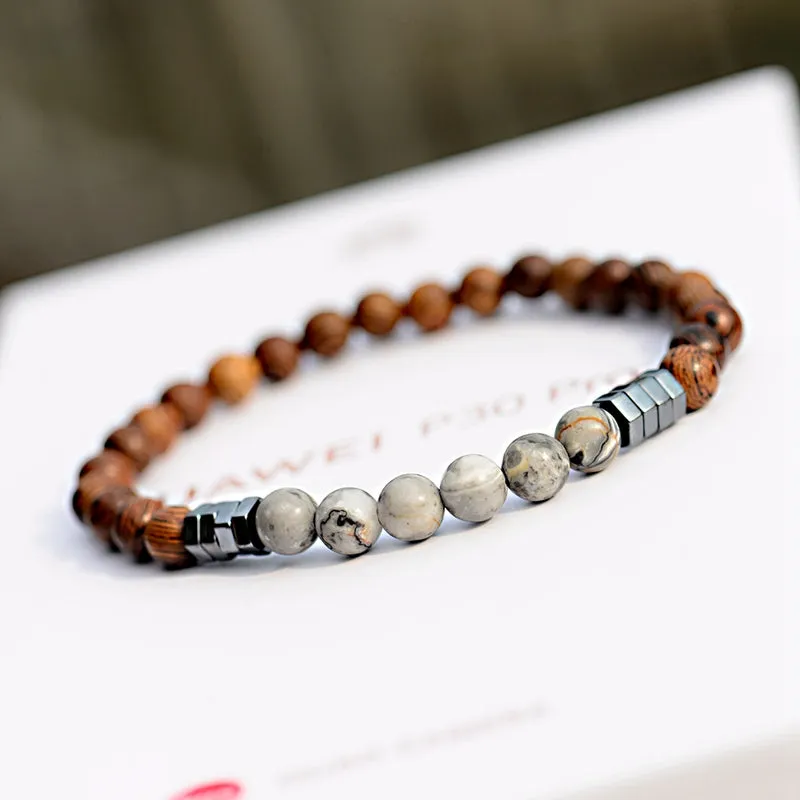 Natural stone wood beads bracelet