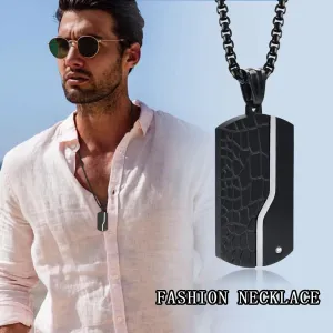 Necklace For Men Stainless Steel Zircon Inlay Geometric Pendant Black Necklace