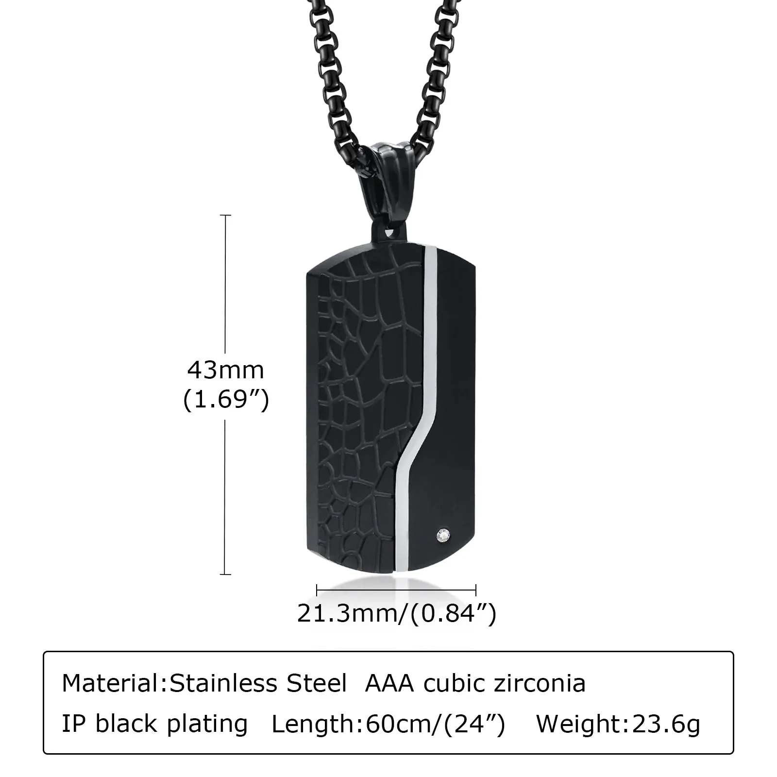 Necklace For Men Stainless Steel Zircon Inlay Geometric Pendant Black Necklace