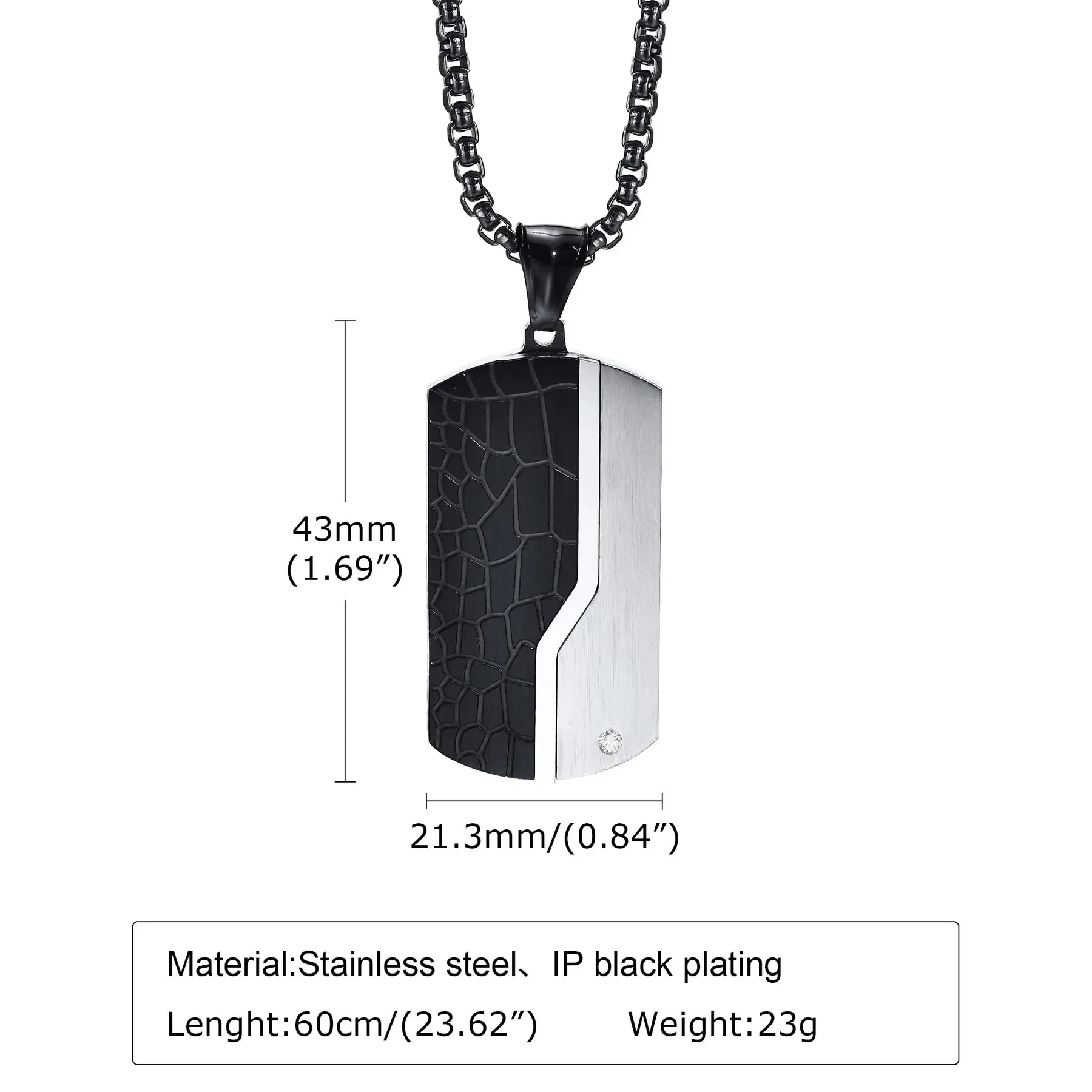 Necklace For Men Stainless Steel Zircon Inlay Geometric Pendant Black Necklace