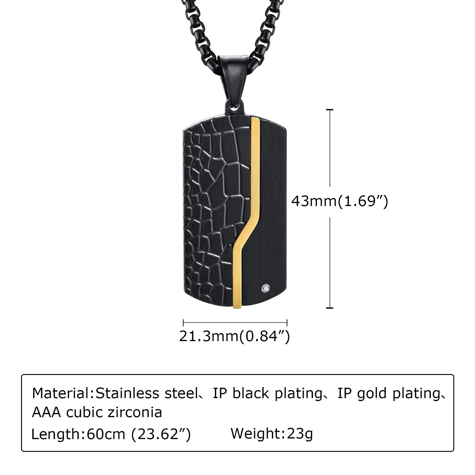 Necklace For Men Stainless Steel Zircon Inlay Geometric Pendant Black Necklace