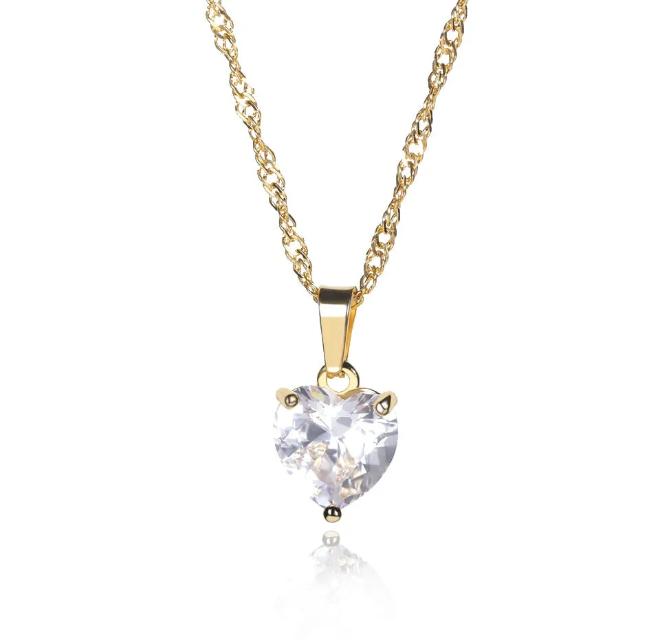 Necklace For Women Vintage Zircon Heart Stainless Steel Chain Pendant Necklace