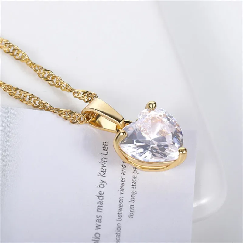 Necklace For Women Vintage Zircon Heart Stainless Steel Chain Pendant Necklace