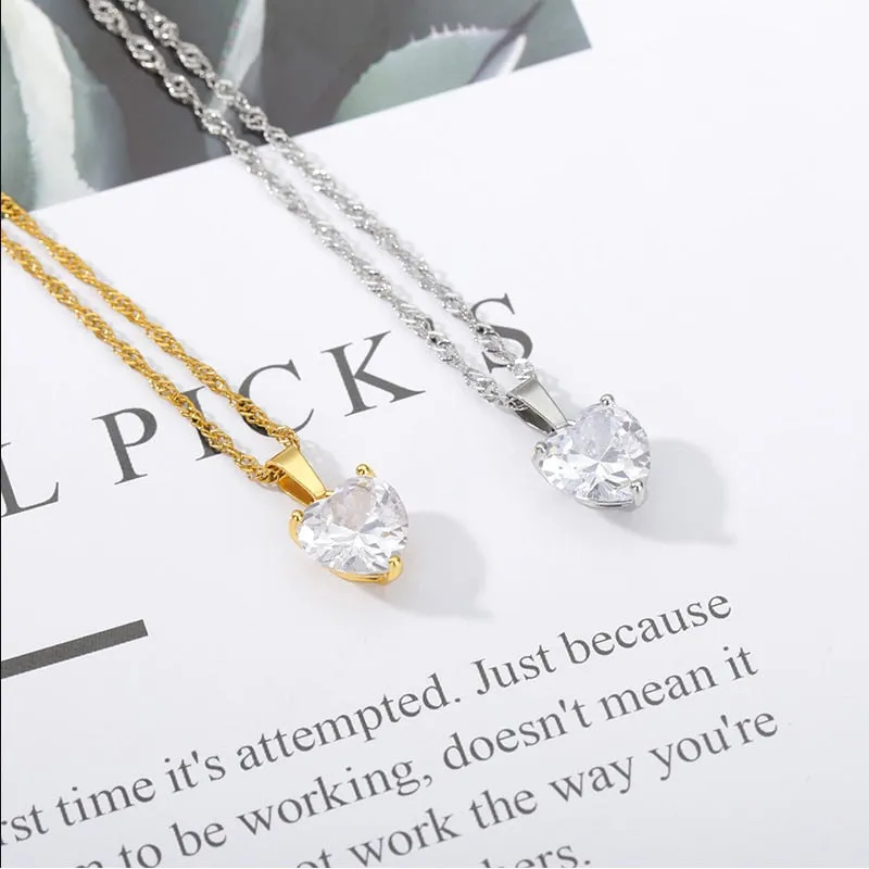 Necklace For Women Vintage Zircon Heart Stainless Steel Chain Pendant Necklace