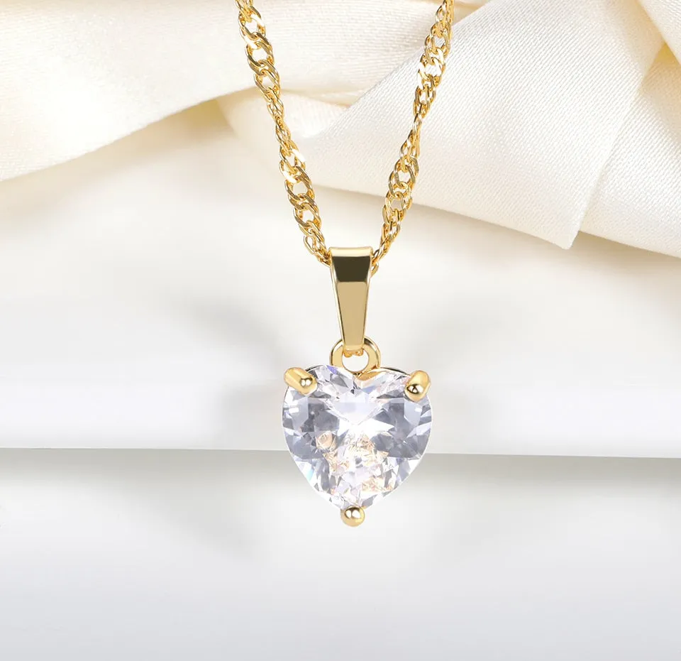 Necklace For Women Vintage Zircon Heart Stainless Steel Chain Pendant Necklace