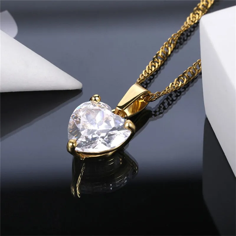Necklace For Women Vintage Zircon Heart Stainless Steel Chain Pendant Necklace
