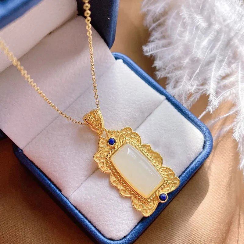 New silver inlaid Hetian  jade pendant