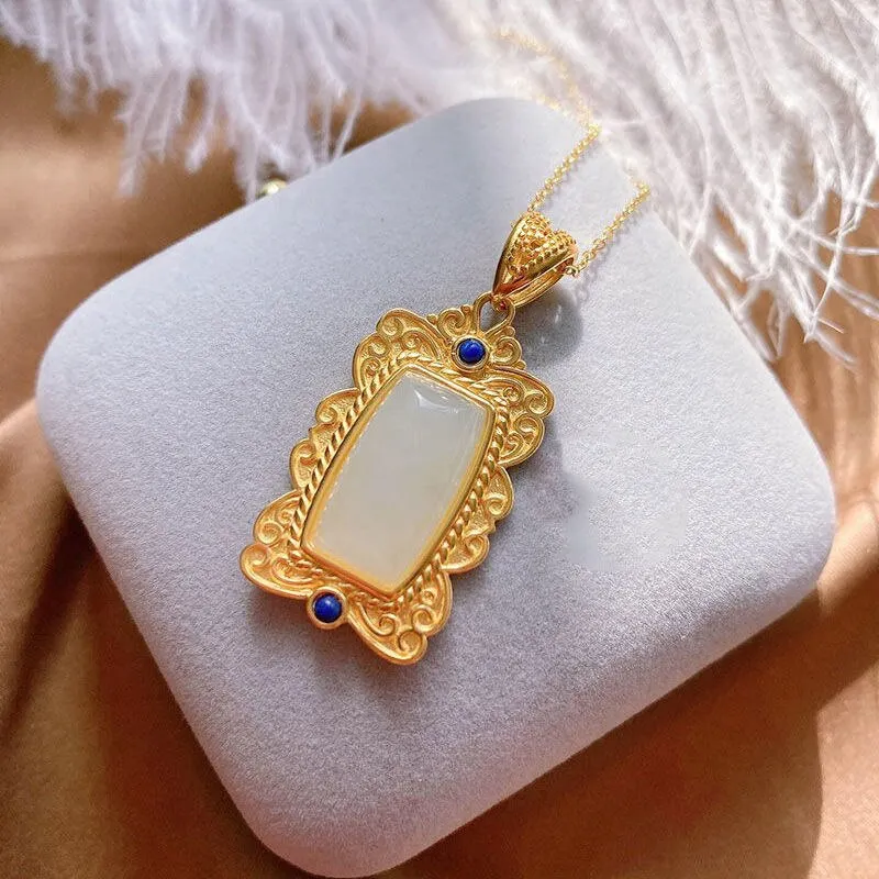 New silver inlaid Hetian  jade pendant