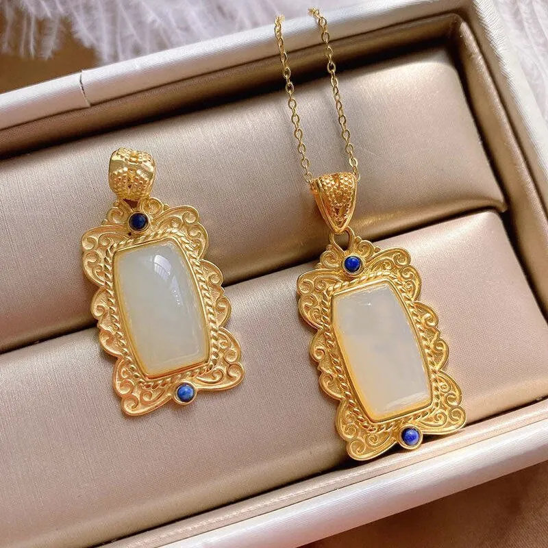 New silver inlaid Hetian  jade pendant