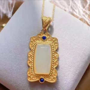 New silver inlaid Hetian  jade pendant