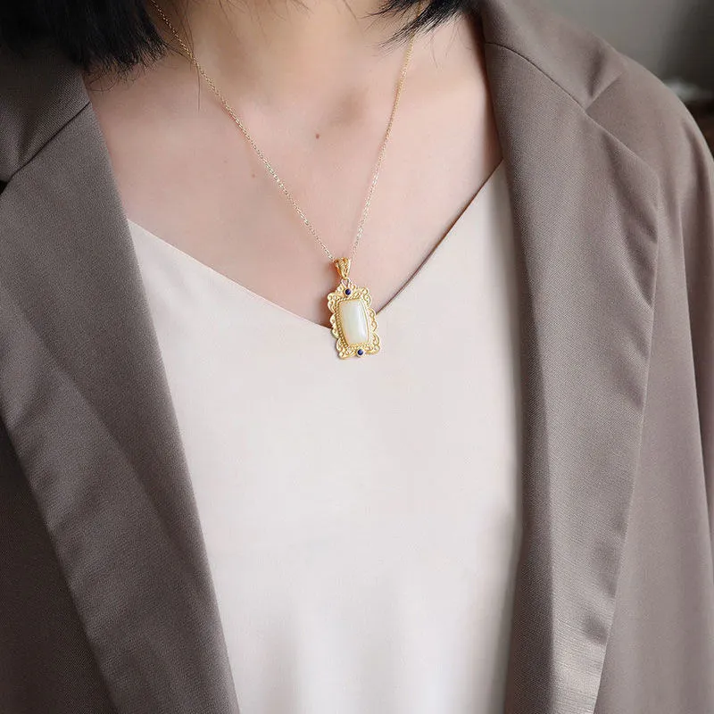 New silver inlaid Hetian  jade pendant