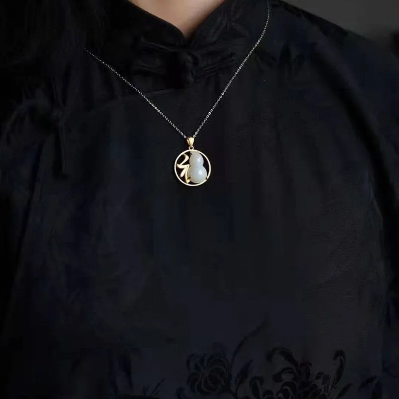 New Silver Natural Hetian Chalcedony  Pendant Necklace