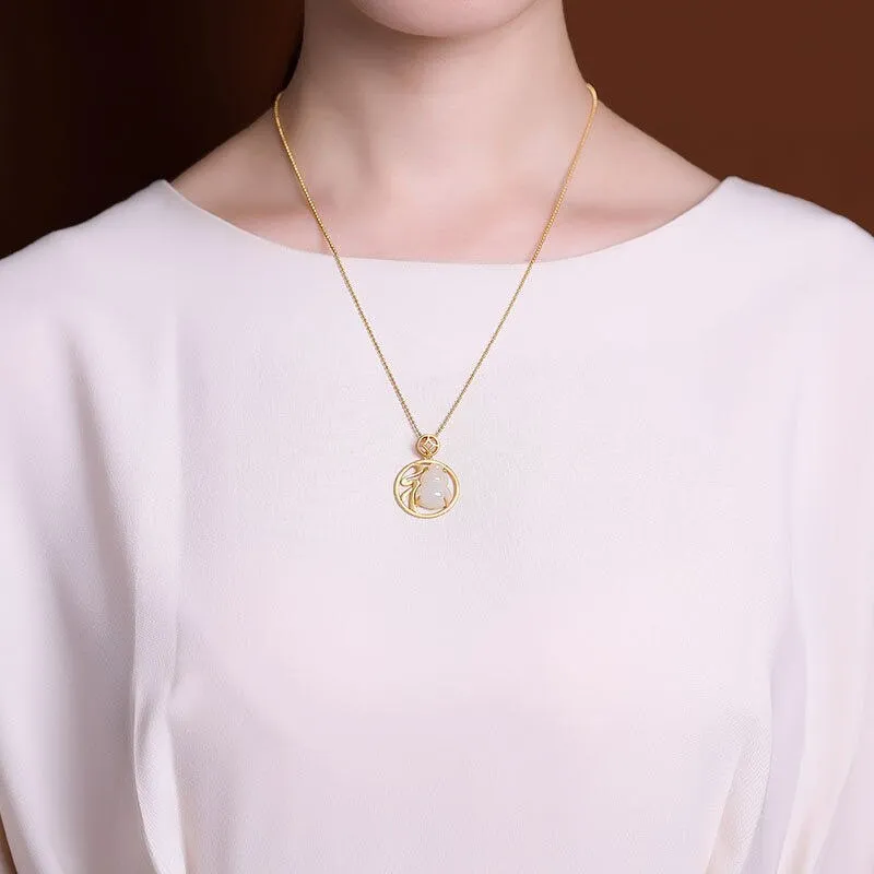 New Silver Natural Hetian Chalcedony  Pendant Necklace
