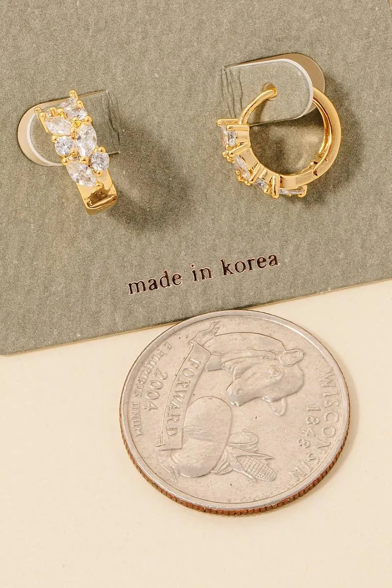 Oval Rhinestone Studded Hinge Hoop Earrings - Silver