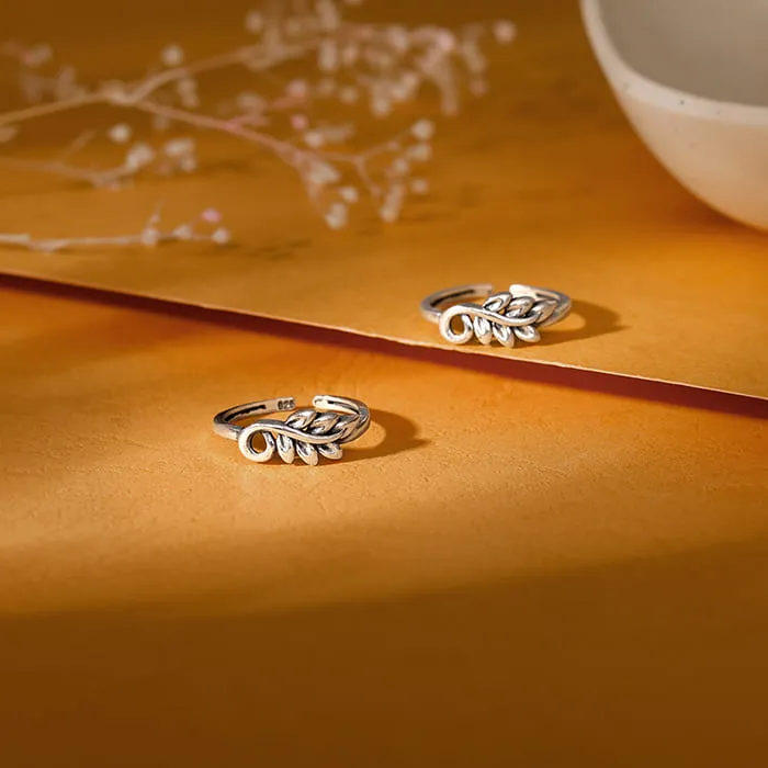 Oxidised Silver Oak Leaves Toe Rings