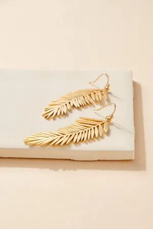 Palm Leaf Metal Dangling Earrings-Gold