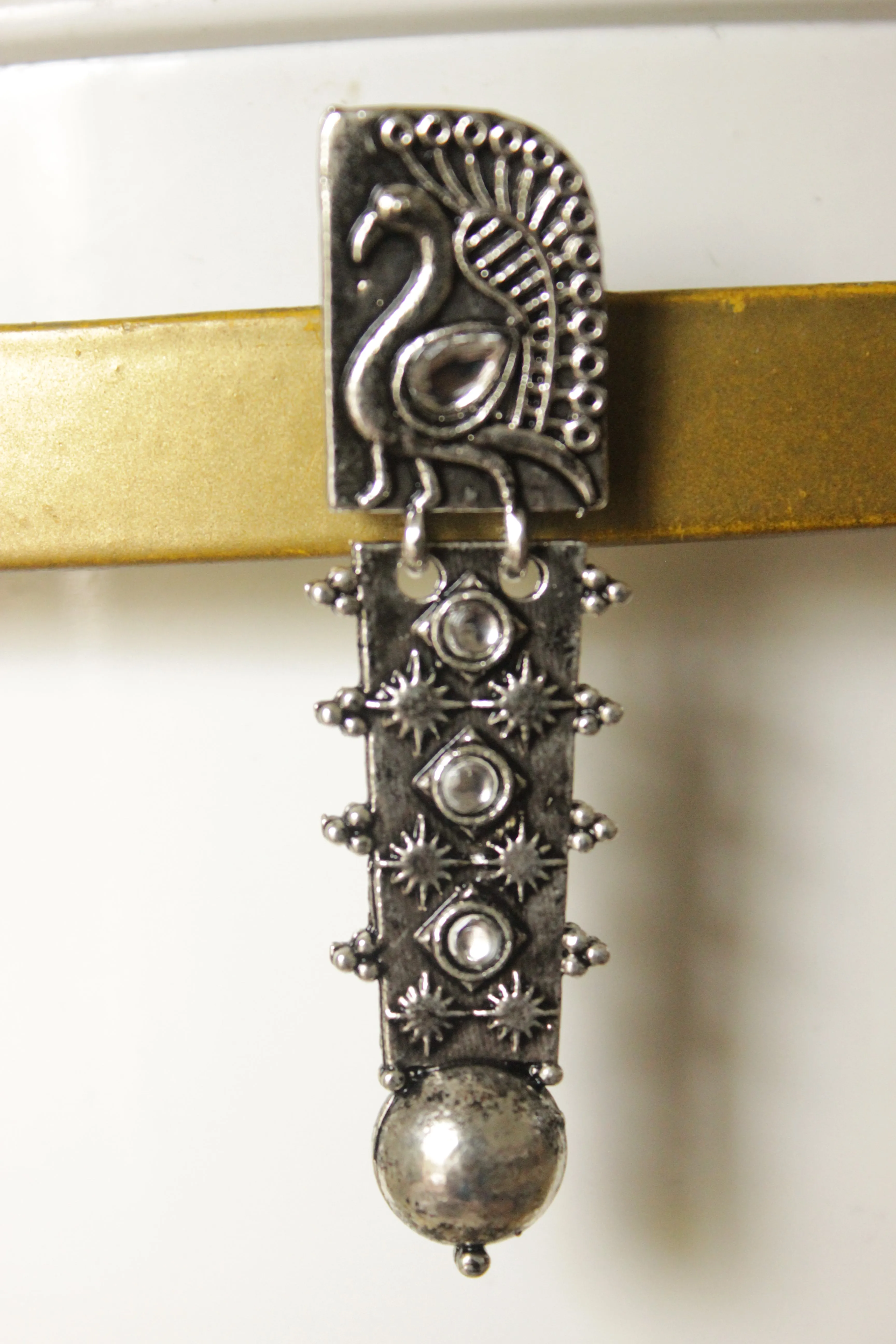 Peacock Motif Oxidised Finish Versatile Long Dangler Earrings