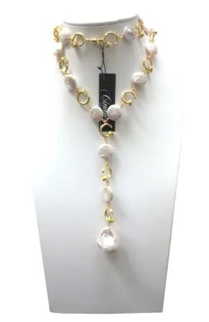 Pearl with CZ Nail Lariat Necklace