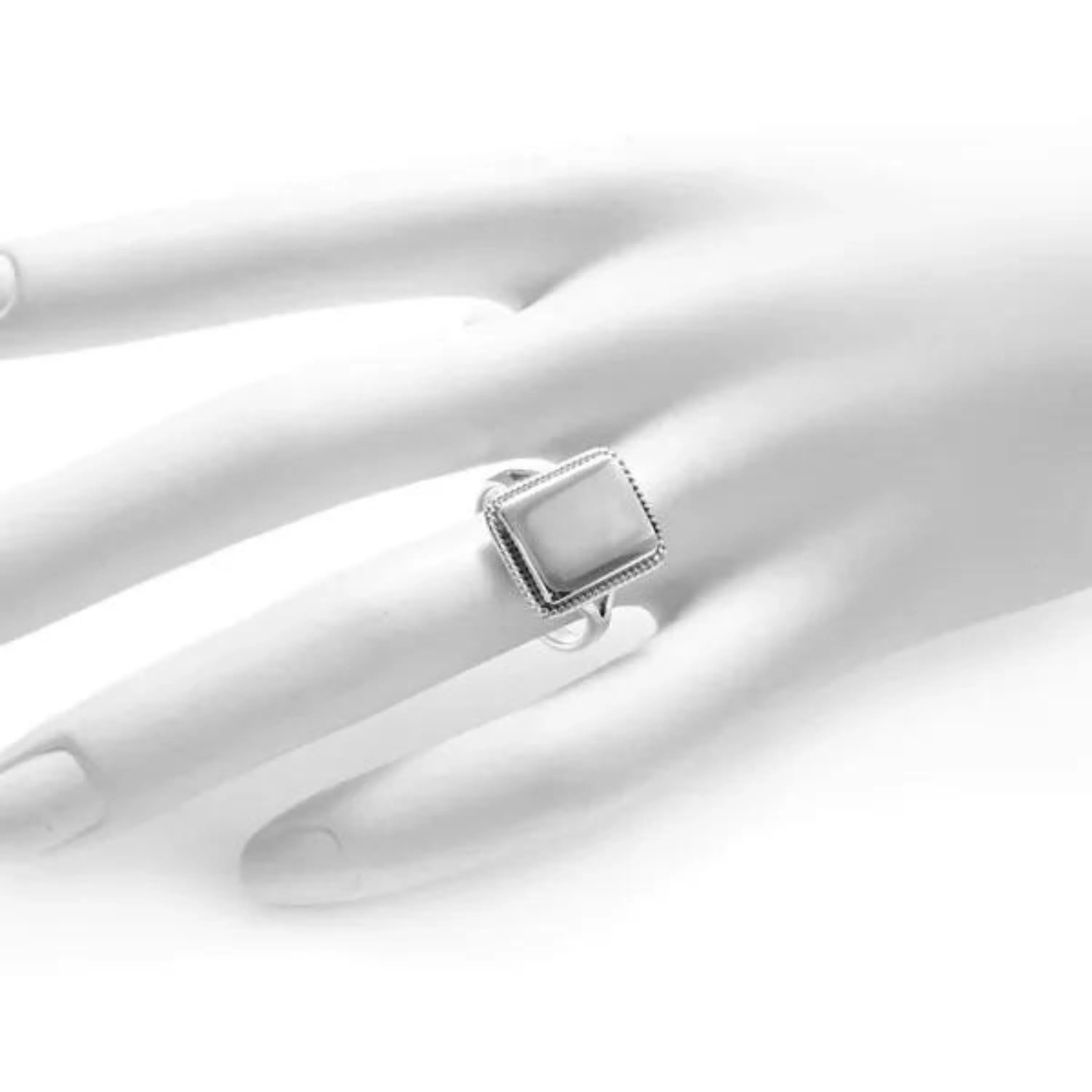 Personalizable Rectangle Shaped Women Ring | 925 Sterling Silver Rope Edge Design | 17mm Ring with All Size 5-9