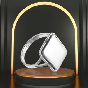 Personalizable Rectangle Shaped Women Ring | 925 Sterling Silver Rope Edge Design | 17mm Ring with All Size 5-9