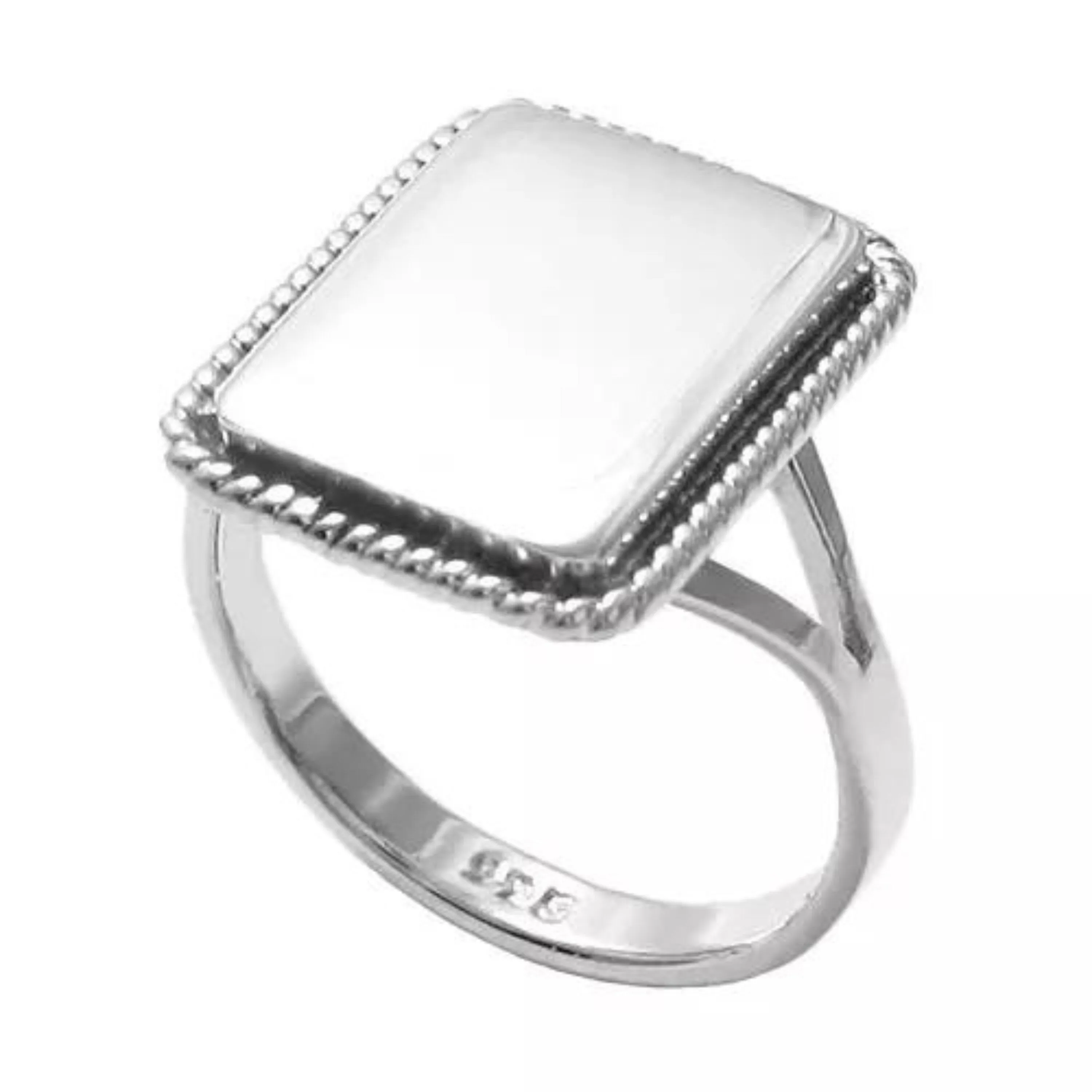 Personalizable Rectangle Shaped Women Ring | 925 Sterling Silver Rope Edge Design | 17mm Ring with All Size 5-9