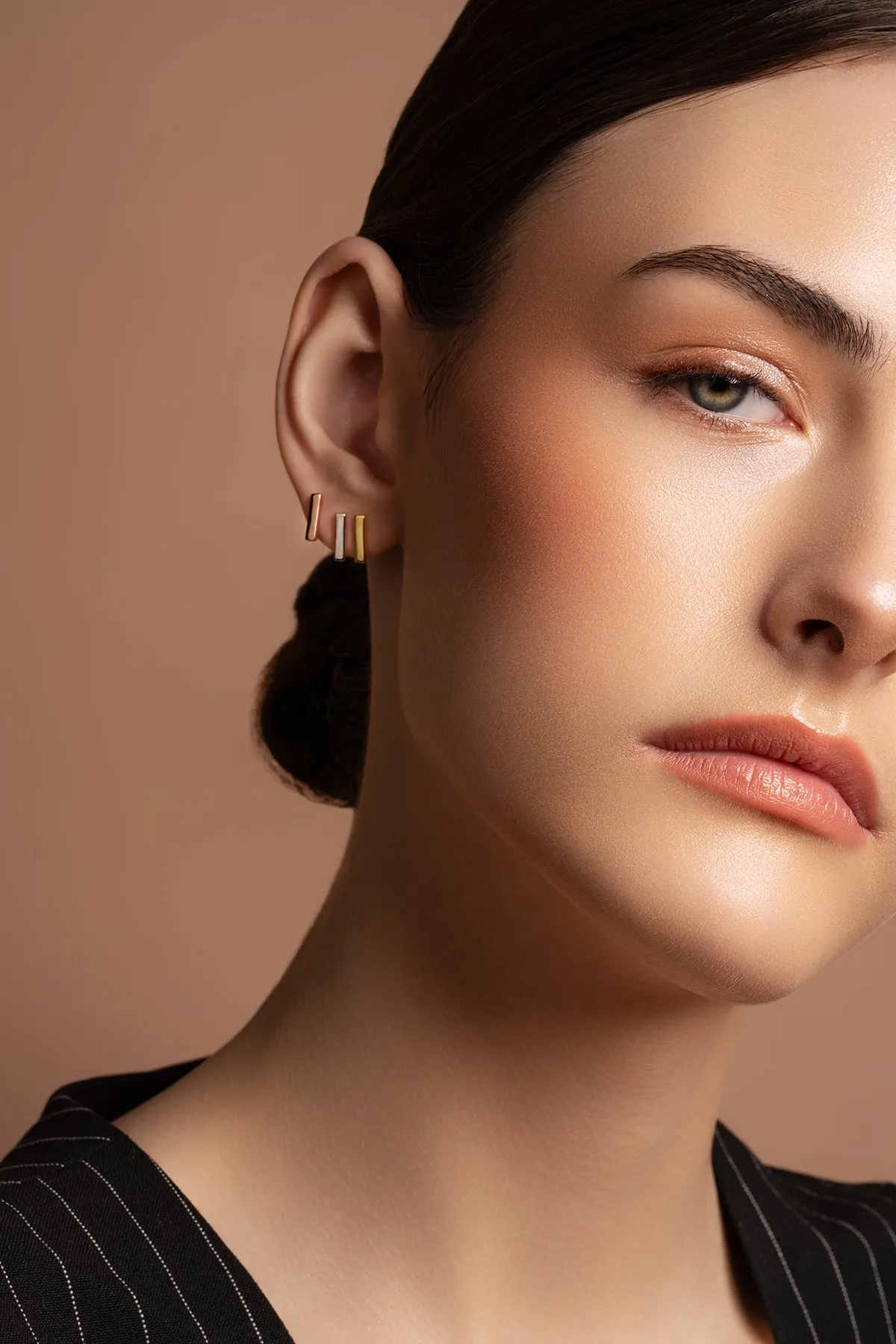 Plain Bar Sterling Silver & Gold Stud Earrings