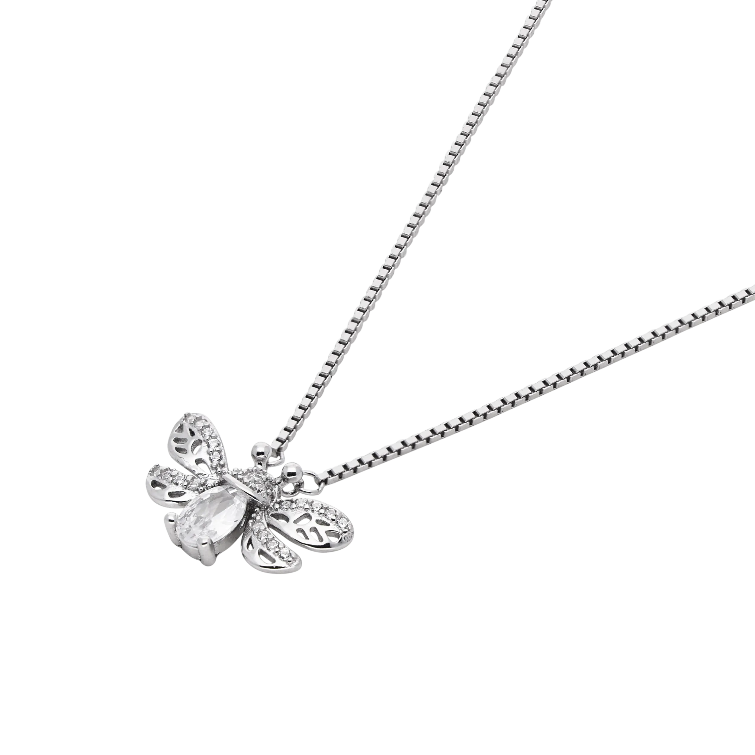 Radiant 925 Sterling Silver Bee Pendant Necklace with Sparkling Gemstone | SKU : 0021142819, 0021142826, 0021142802, 0021142796, 0021142789, 0021142772, 0003523612, 0003523599, 0003523605