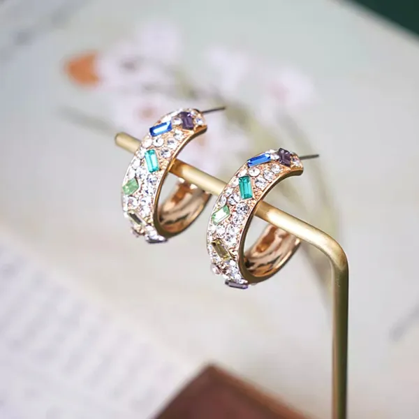 Radiant Colorful Rhinestone Gold Hoop Earrings