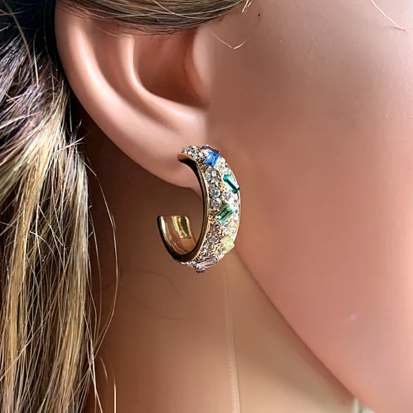 Radiant Colorful Rhinestone Gold Hoop Earrings