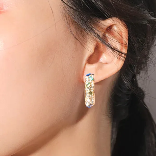 Radiant Colorful Rhinestone Gold Hoop Earrings