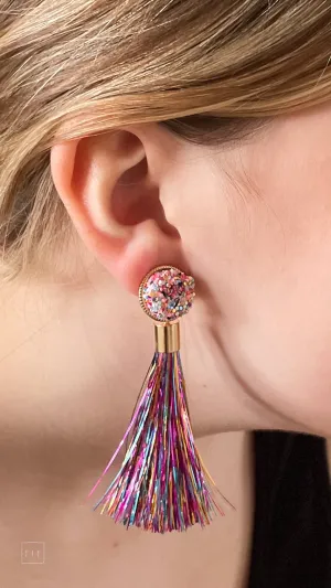 Rainbow Metallic Tassel Earrings
