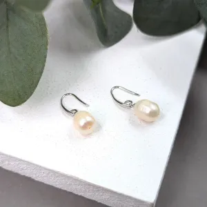Real pearl drop on contemporary hook earrings