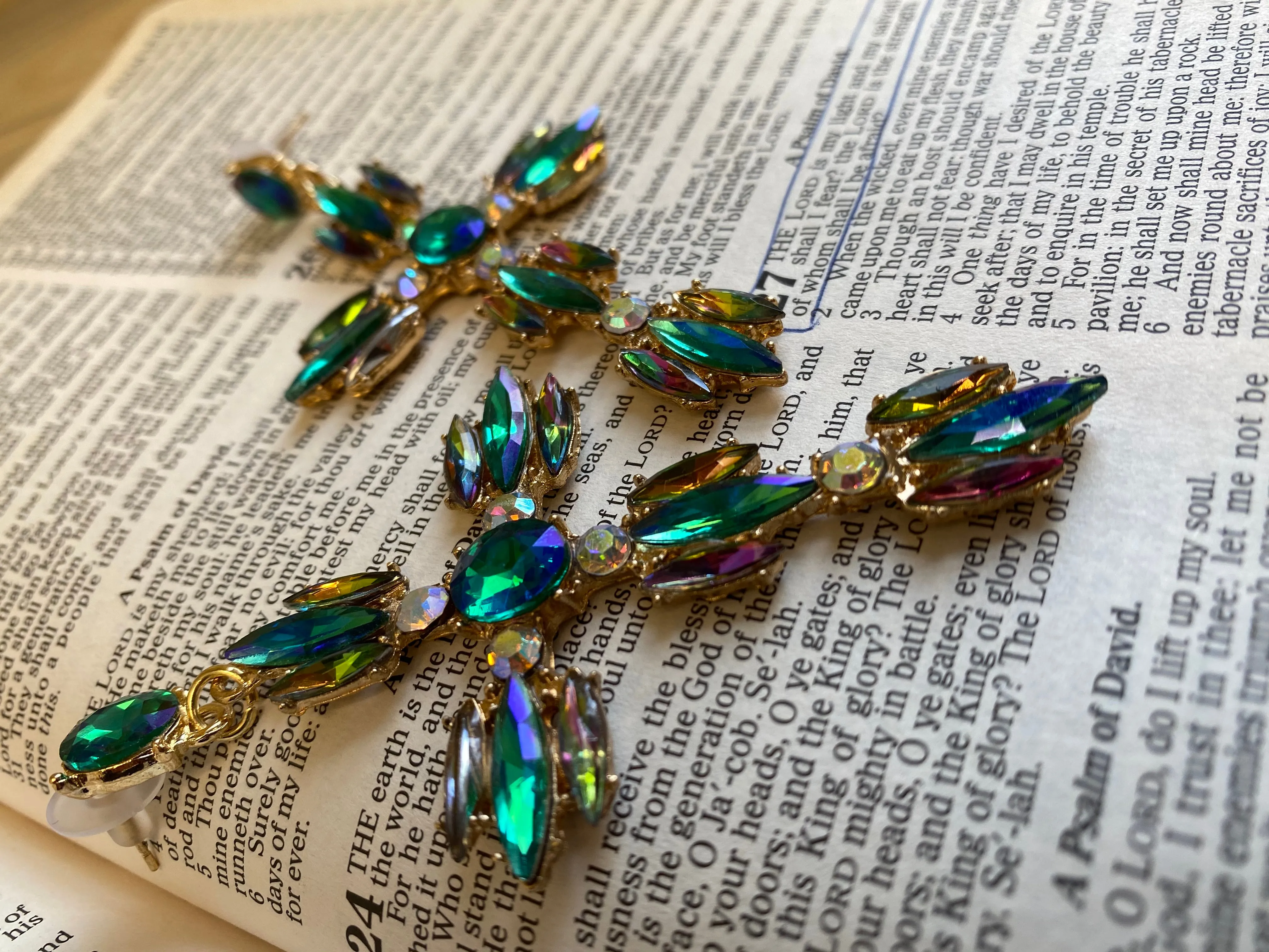 “Redeemed” colorful gem cross earrings