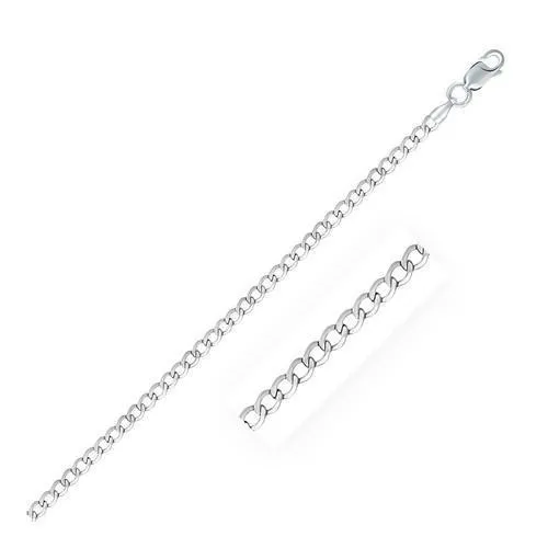 Rhodium Plated 3.0mm Sterling Silver Curb Style Chain, size 16''