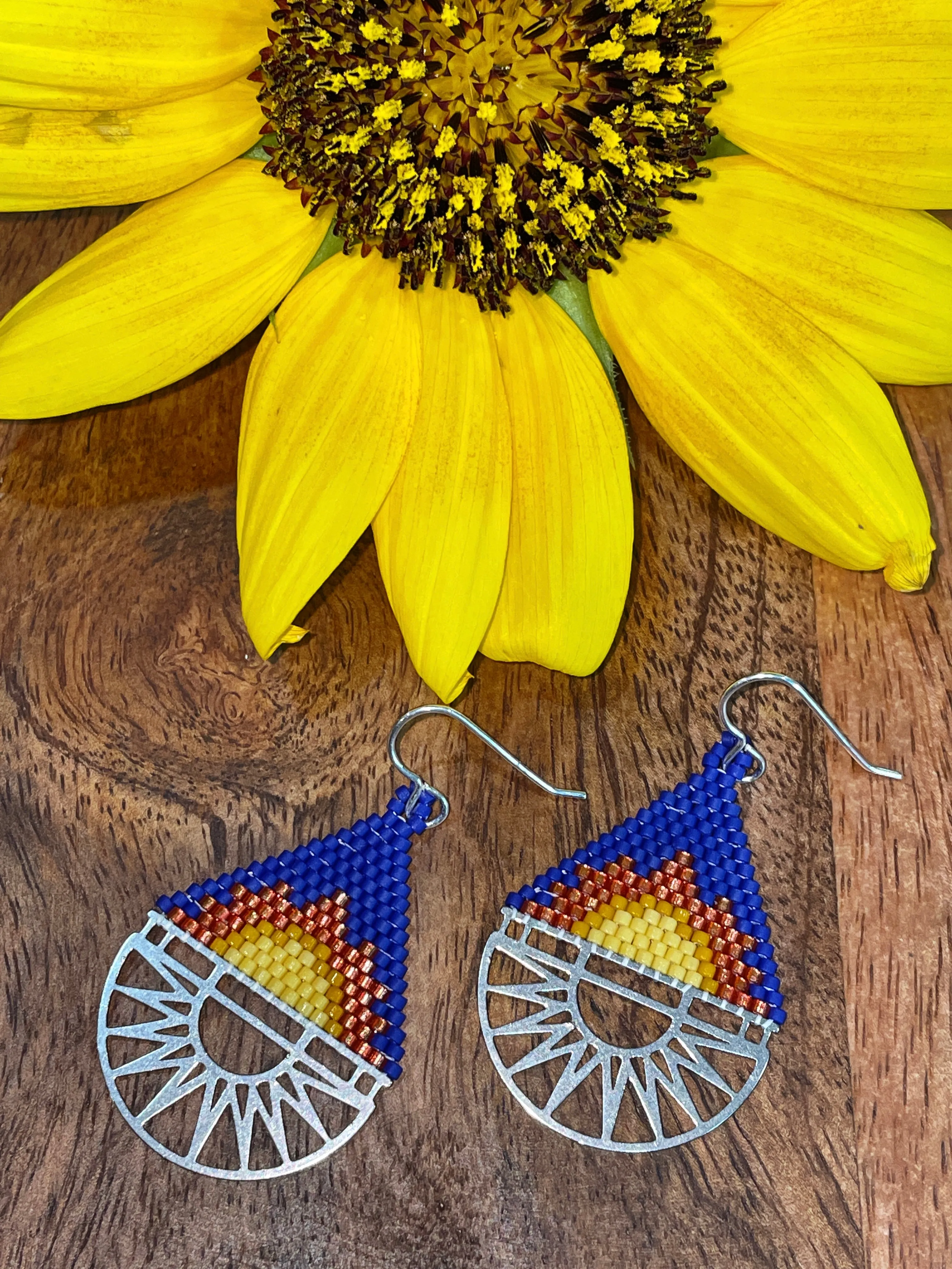 Rising Sun Seed Bead Beaded Earrings