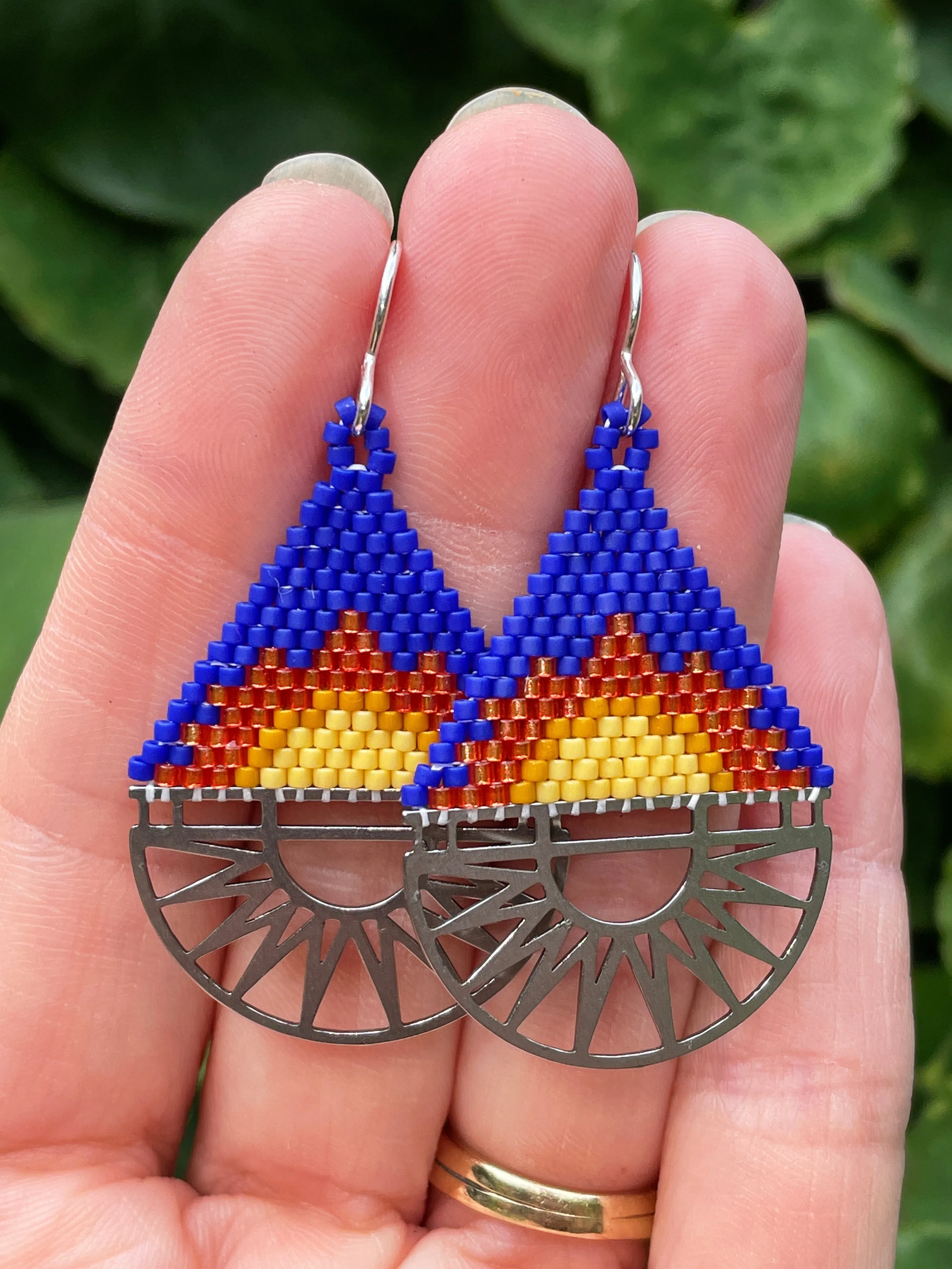 Rising Sun Seed Bead Beaded Earrings