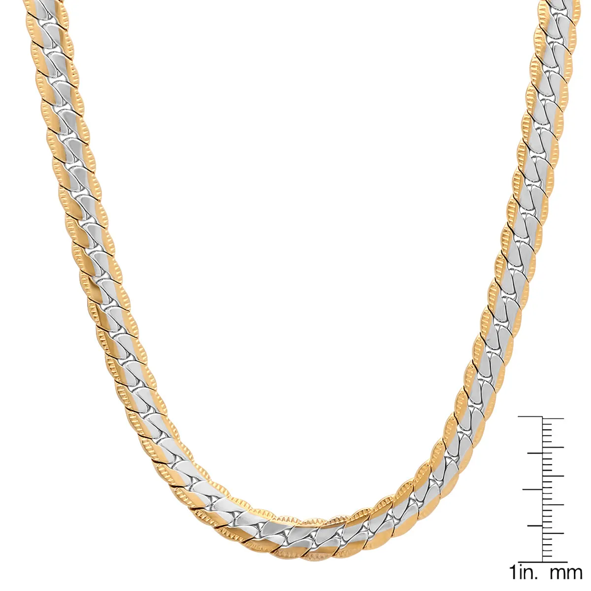 ROBUST Mens 18K Gold IP Two Tone Stainless Steel Flat Curb Chain Necklace 24 Inch